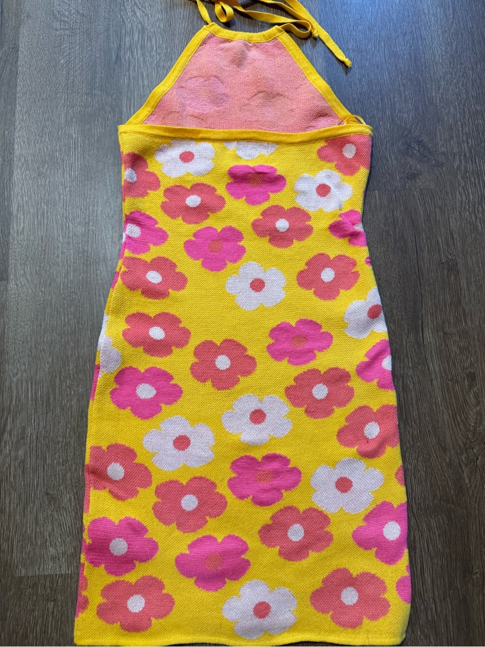 Altar'd State Women’s Floral Knitted Halter Dress Size Small Yellow Pink - Picture 5 of 6